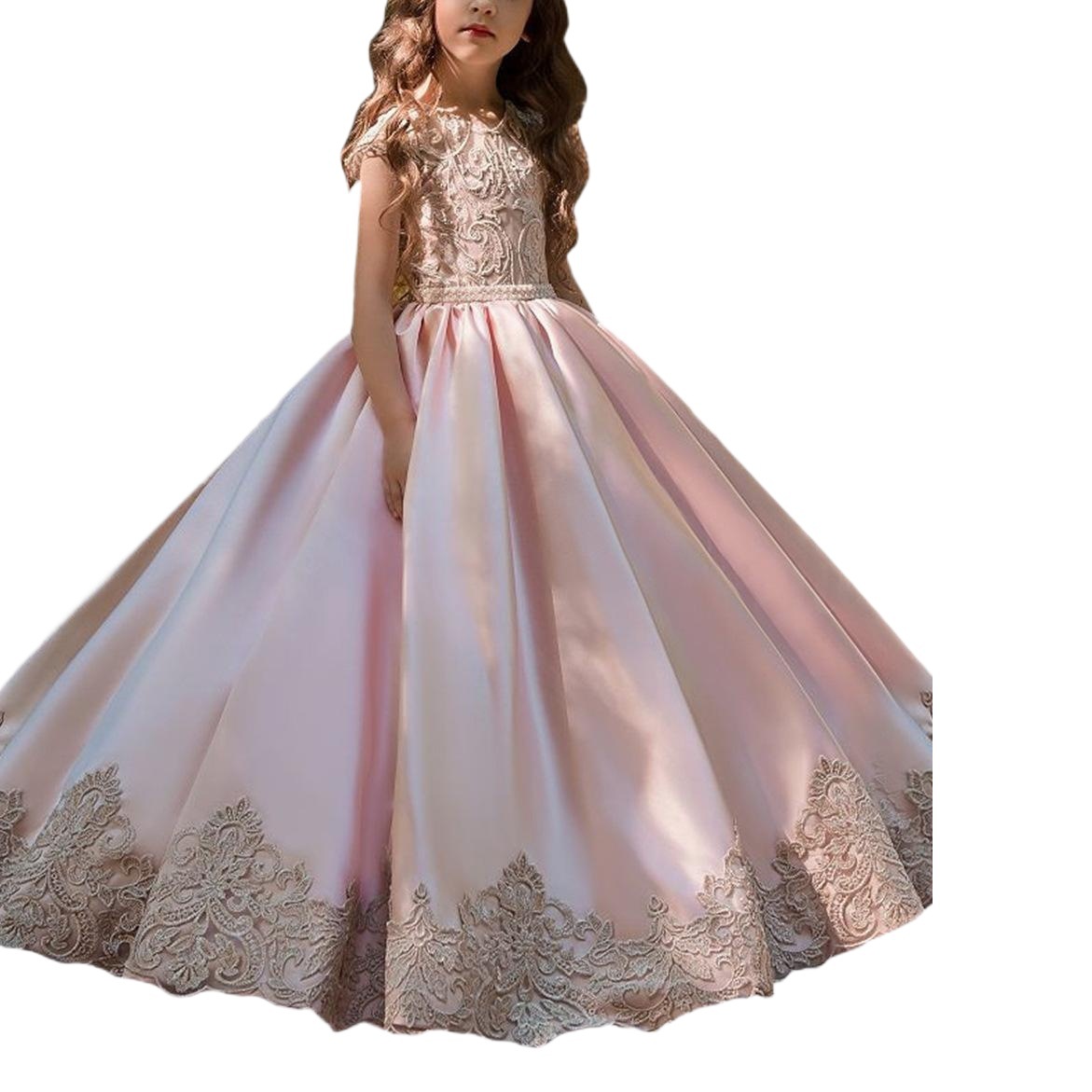 El Comercio exterior europeo y americano de los nuevos niños Vestido de satén de flores vestido de los niños rendimiento cumpleaños pasarela princesa vestido esponjoso puede ser enviado en nombre