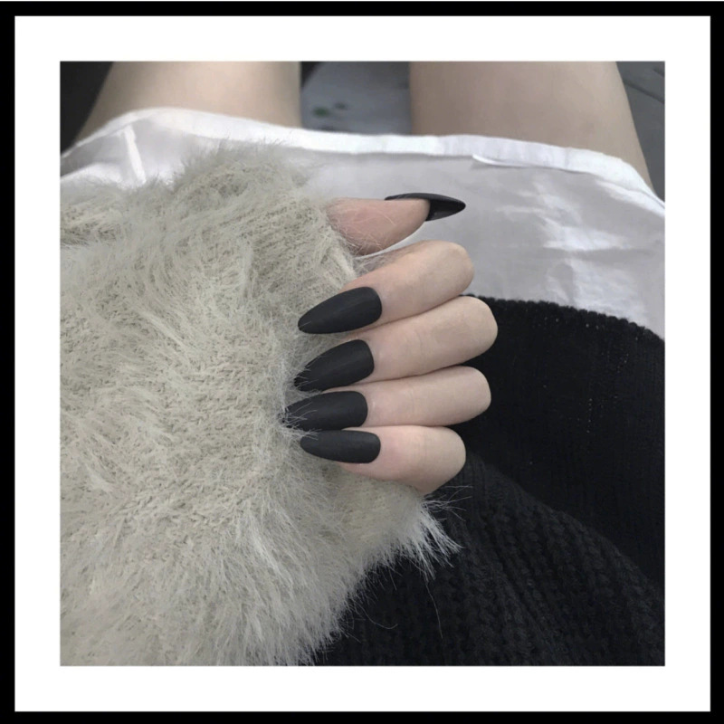 Yajena-Frosted Black Pointed Ins Wearable Manicure Pink Fake Nails Punk Finished Nail Patch Ins Style Yajena-Frosted Black Pointed Ins Wearable Manicure Pink Fake Nails Punk Finished Nail Patch Ins Style