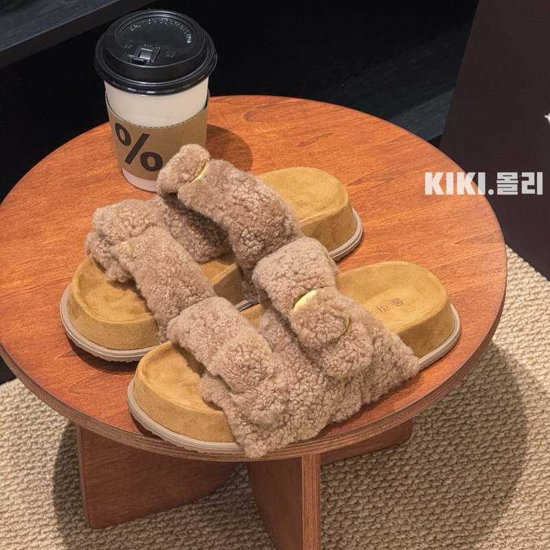 mollykiki复古厚底一字拖毛毛鞋女外穿2025新款百搭羊羔毛拖鞋潮|undefined