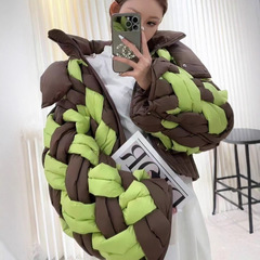 2025新款冬季白鸭绒面包服女短款欧货潮牌编织麻花羽绒服泡芙外套