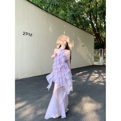 法式纯欲现货紫色吊带裙法式叠穿连衣裙女2025夏季新款