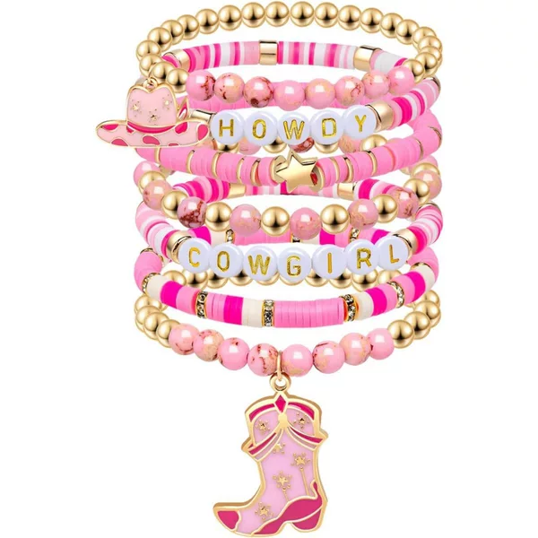 Amazon's New Fashionable Western Cowgirl Multi-Layered Elastic Soft Clay Bracelet Set Cross-Border Stackable Jewelry