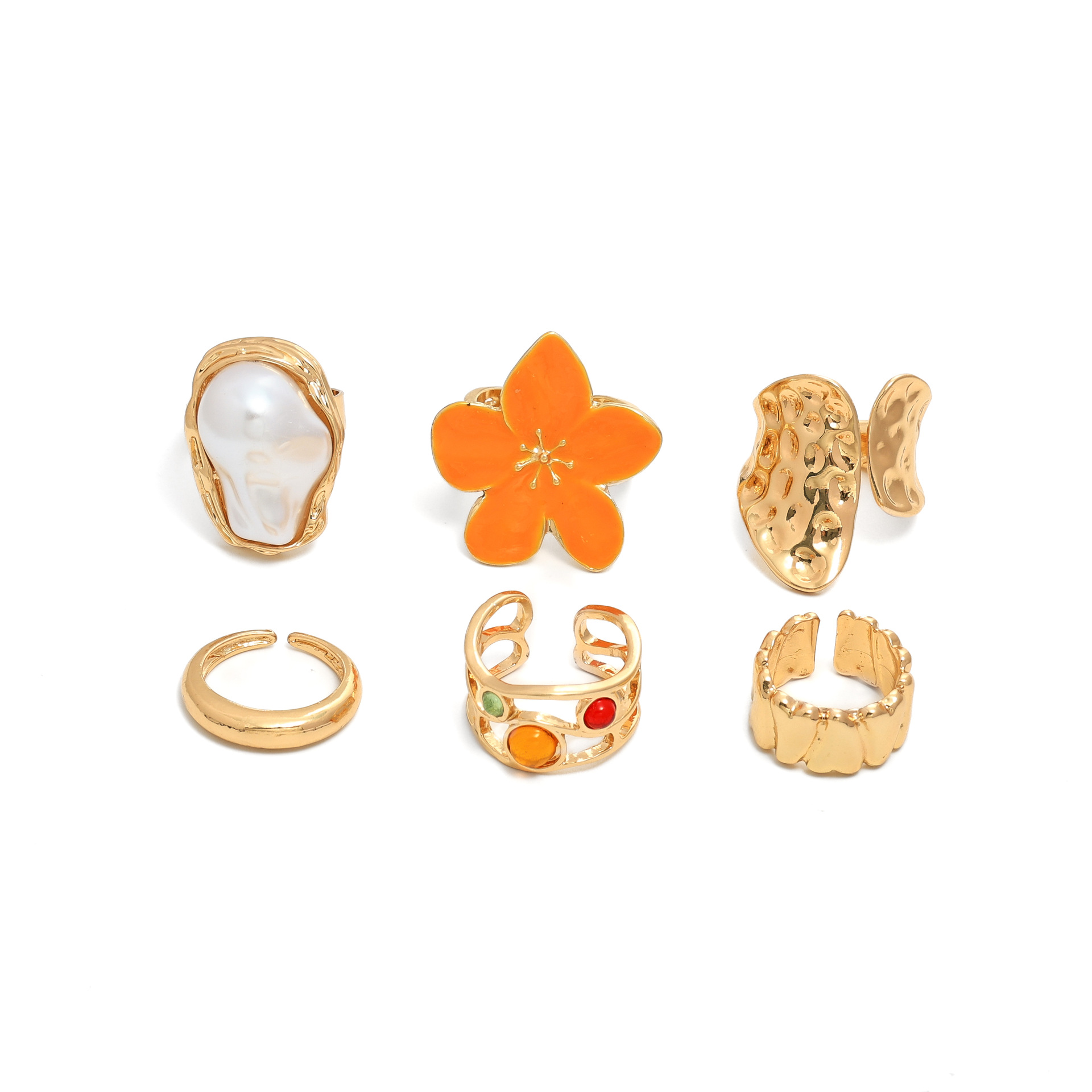 Estilo explosivo transfronterizo europeo y americano, gota de agua brillante, abrazo, anillo abierto, pliegues de metal líquido, anillo cruzado irregular image 6
