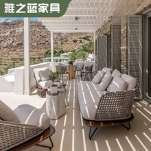 户外庭院沙发民宿露天户外柚木沙发组合室外藤编沙发售楼部样板房