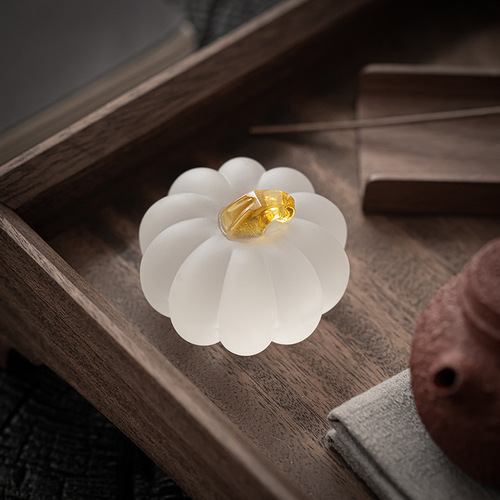 Pumpkin cover crystal transparent frosted tea ceremony bowl holder lid holder Kung Fu tea set accessories household lid placement base