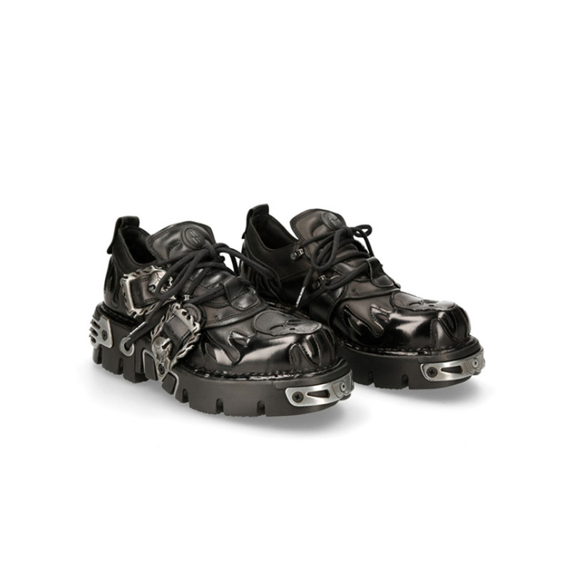 Flame Carved Retro Rock Shoes 2022 New Dark Punk Leather Shoes Metallic Niche Low Platform Shoes