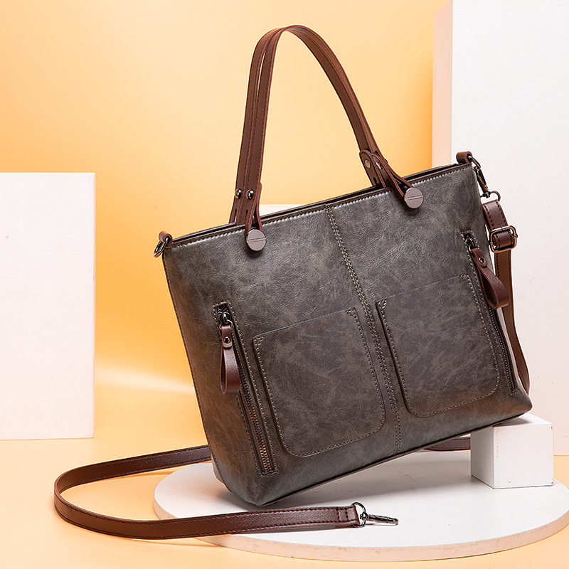 Guangzhou Oil Wax PU-Leder Neue Mode Doppeltasche Handtasche Einzelschulter Diagonal Straddle Bag_voghion.com