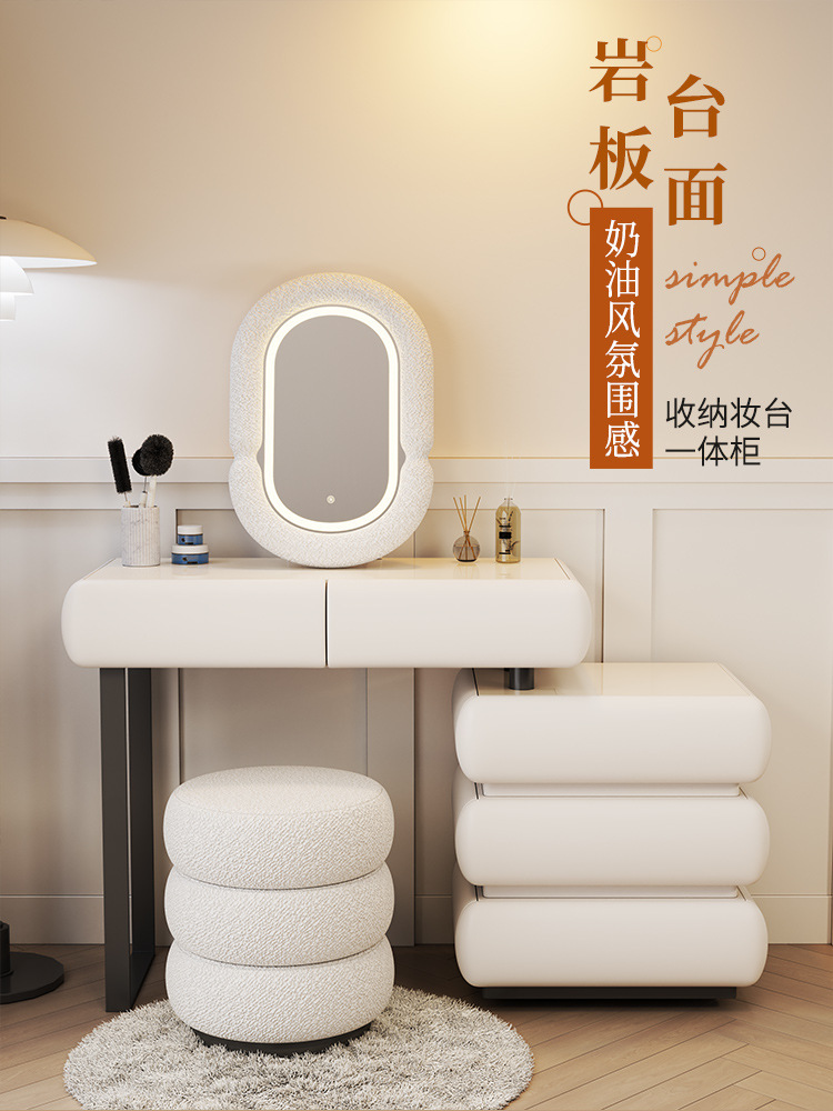 New 2025 Solid Wood Dressing Table Bedroom Cupboard Integrated Modern Simple Girl Princess Master Bedroom Slate Dressing Table