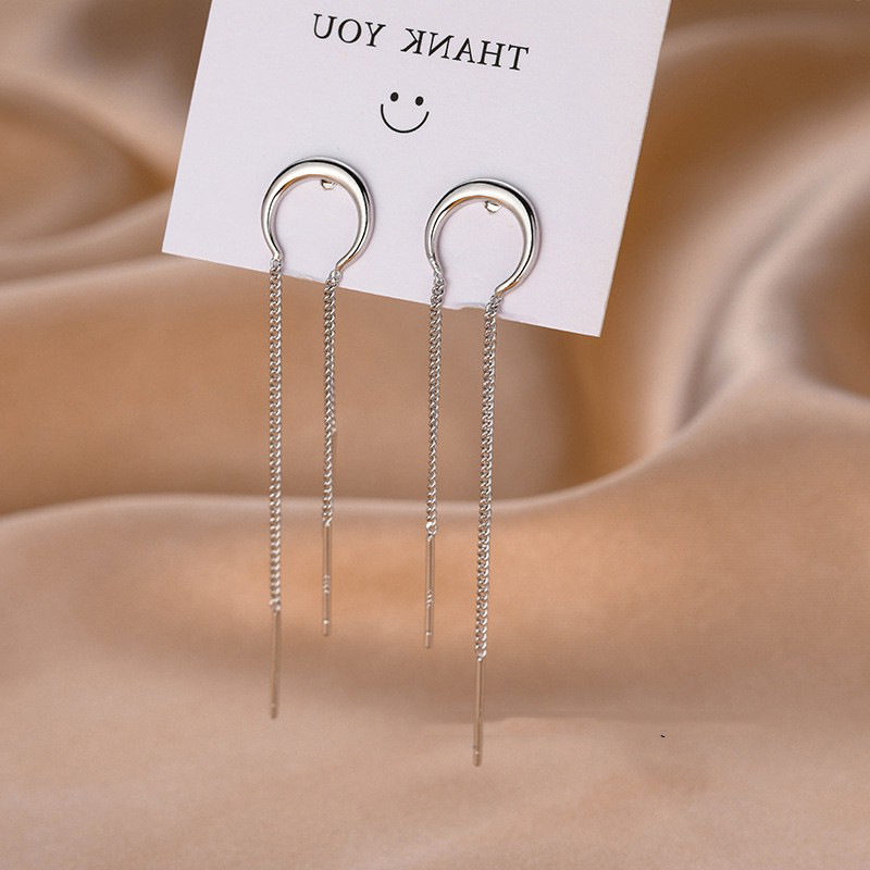 Pendientes súper largos de alta calidad para mujer 2025, colgante de media luna, cadena para oreja, delgadores faciales para cara redonda, pendiente de borla, venta al por mayor image 2