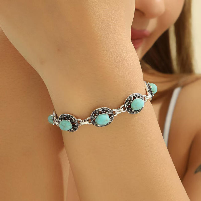 New Fashionable and Versatile New Chinese Style Ethnic Style Bracelet Turquoise Medieval Heavy Industry Design Bracelet Jewelry New Fashionable and Versatile New Chinese Style Ethnic Style Bracelet Turquoise Medieval Heavy Industry Design Bracelet Jewelry