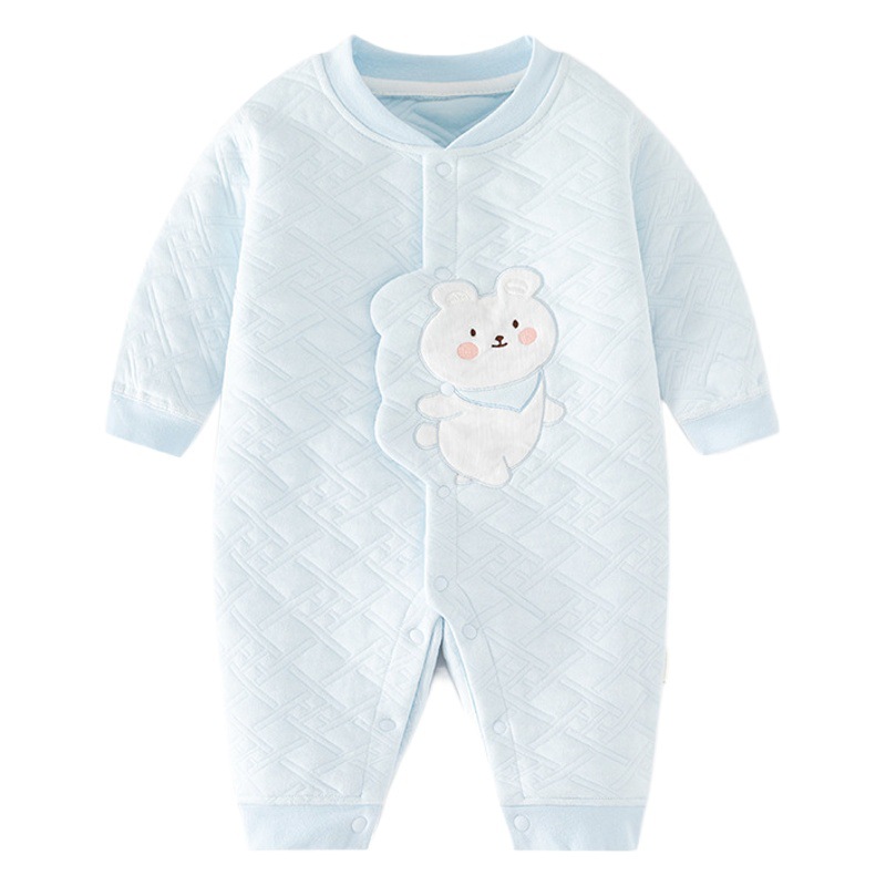 Baby Warm Jumpsuit for Boys and Girls Baby Boneless Haggown for Autumn and Winter Newborn Snap Button Door-to-Door Climbing Clothes Pajamas