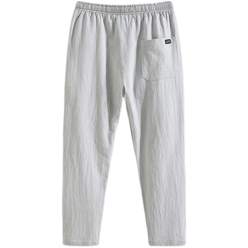 Pantalones de lino, pantalones sueltos de algodón y lino para hombre, pantalones casuales delgados para hombre, pantalones de lino de verano, retro de moda, recto, talla grande