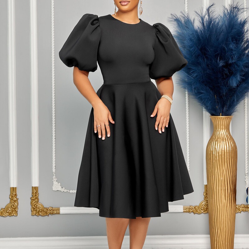 D3178 Cross-Border European and American Amazon Round-Neck Elegant Puff Sleeve Waist-Cinching Large Hem Dress A-Line Foreign Trade Dress D3178 Cross-Border European and American Amazon Round-Neck Elegant Puff Sleeve Waist-Cinching Large Hem Dress A-Line Foreign Trade Dress