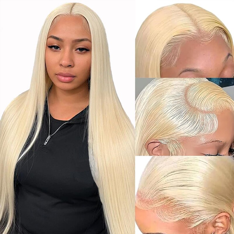 Cross-Border European and American Women's 13*6 Lace Front Wig Blonde Lace Wig Long Straight Hair Synthetic Headgear Wholesale