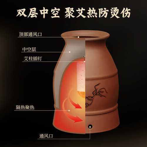 Moxibustion jar wholesale household ceramic multi-functional scraping jar double-layer insulated appliance lightweight purple sand scraping jar warm moxibustion