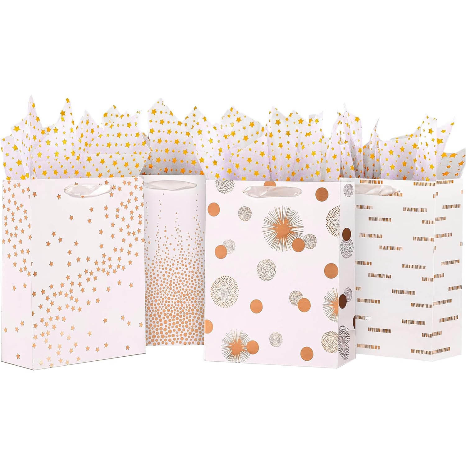 亚马逊款金色礼品袋带把手的大袋子包括的薄纸卡片和贴纸跨境专属