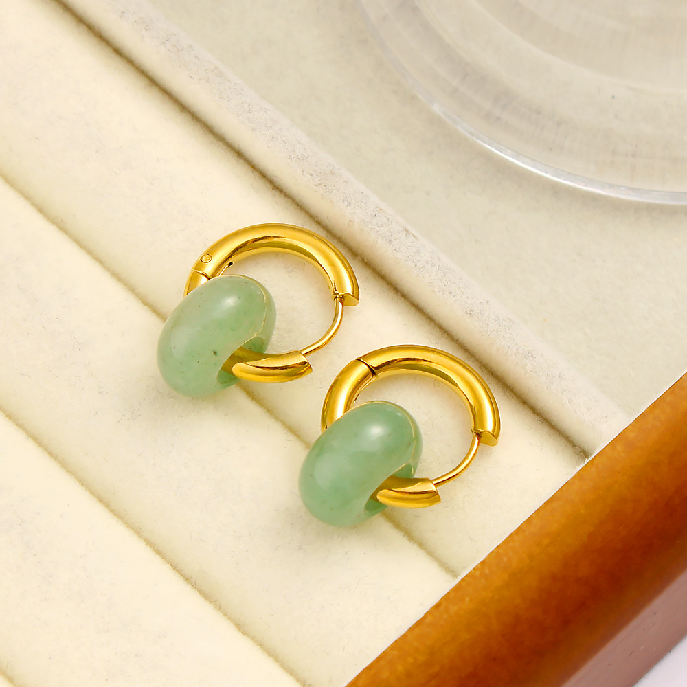 Nuevo estilo chino estilo chino piedra natural círculo perfiles de orejas de acero inoxidable nicho ligero lujo pendientes retro temperamento perfiles de orejas