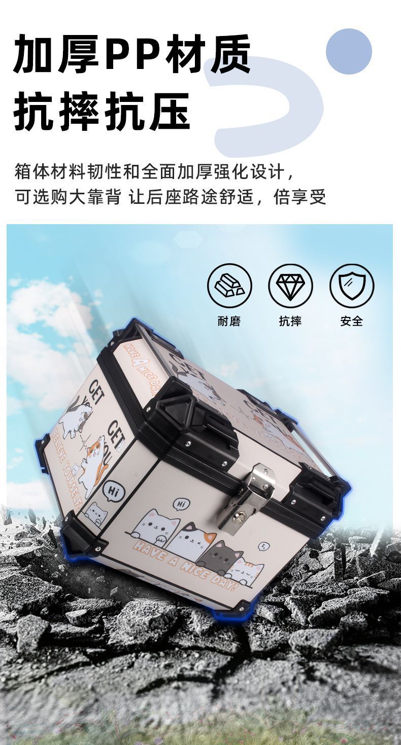 Motorcycle Tail Box, Non-Aluminum Alloy, Large Capacity Trunk, Universal for Electric Vehicles, Waterproof, Detachable, Thickened Tail Box