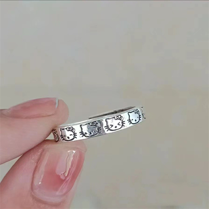 Niche Cute Cat Couple Ring Fashion All-match Opening Adjustable Hello Kitty Ring for Girlfriend Gift