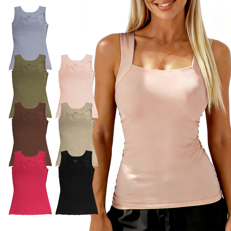 Zeriluna Nude-Feel Square-Neck Padded Base Shirt, Soft and Comfortable to the Touch, Lightweight and Breathable, Skin-Friendly for Everyday Wear