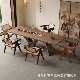 Solid Wood Tea Table Wabi-Sabi Style Home Tea Table Living Room Office Modern Simple Tea Table and Chair Combination New Coffee Table