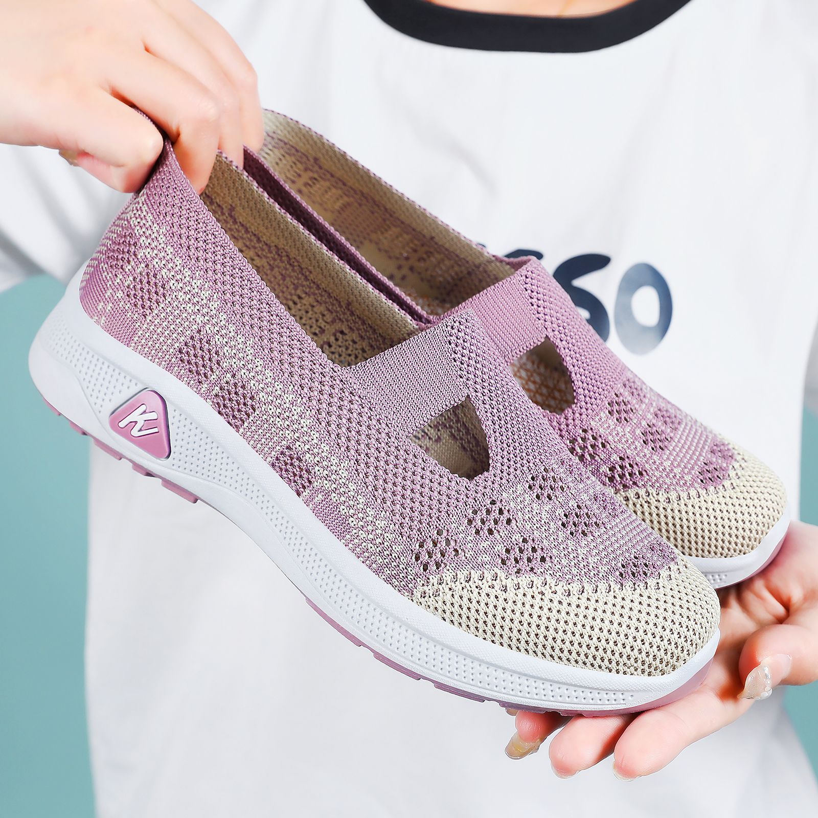 Zapatos de mujer, dropshipping, zapatos casuales, zapatos de mujer transpirables y cómodos para primavera, zapatos sin cordones de suela blanda y boca poco profunda, zapatos para mamá.