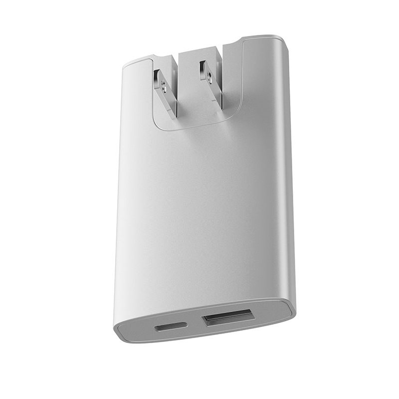 TY2253银白色65W氮化镓超薄折叠美规充电脚便携旅行快充头 工厂直