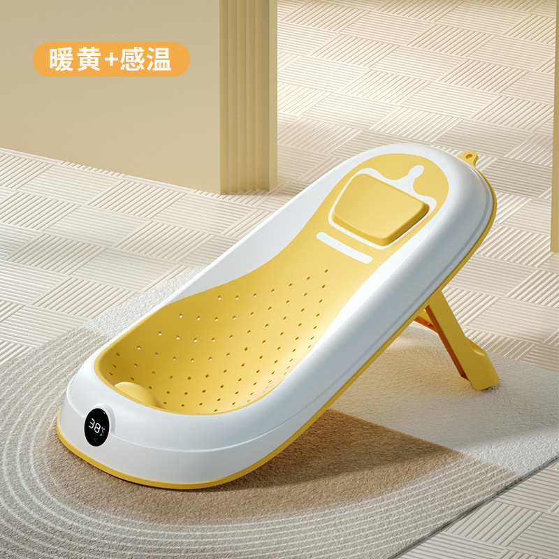 Soporte de baño de corona, baño de bebé, soporte de baño de temperatura para bebé, cama de baño de goma blanda plegable, bolsillo de red para recién nacidos