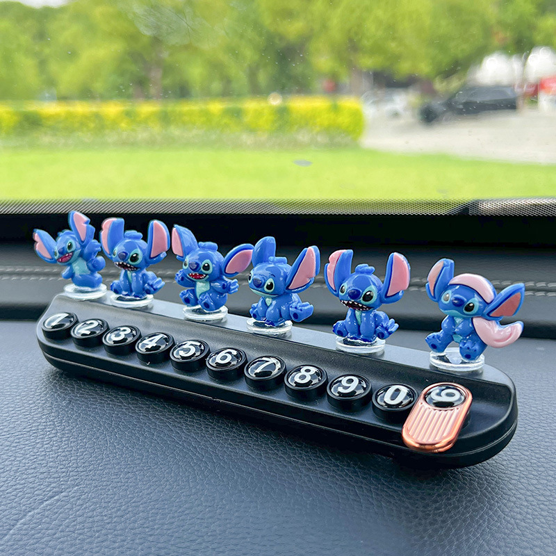Cartoon Stitch Temporary Parking Number Plate, Cute and Creative Personalized Car Moving Phone Plate, Aromatherapy Car Interior Decoration