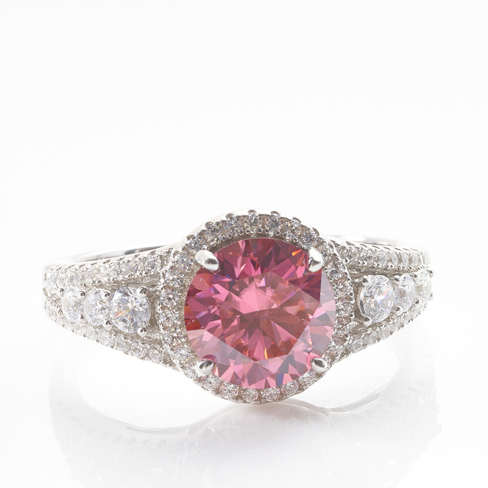 2 quilates 8mm anillo de piedra rosa s925 plata esterlina joyería fabricantes de anillo de piedra de color de piedra de piedra de color