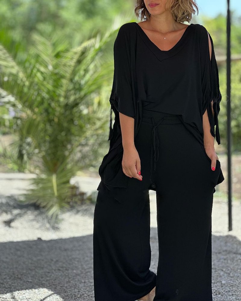 ChicShe Collection printemps-été grande taille, coupe ample, style décontracté, manches mi-longues, lacées, style européen et américain transfrontalier_voghion.com