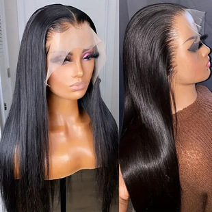 European and American Hot-Selling Women's Wig 4*1 Lace Front Wig Women's Black Long Straight Hair Chemical Fiber Wig Full Headgear