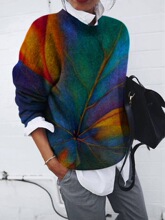 9258#欧美跨境亚马逊wish外贸女装时尚磨毛渐变印花宽松长袖上衣