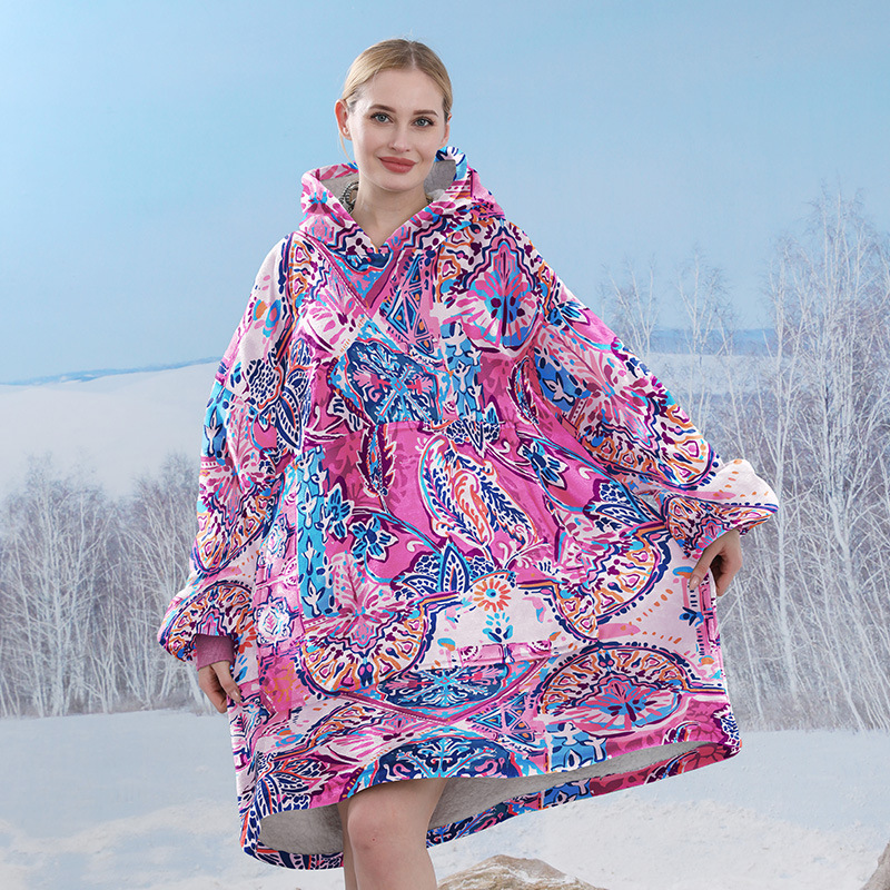 Pijamas transfronterizos engrosados de doble capa perezoso puede usar manta perezosa de franela perezoso con capucha pijamas de doble capa perezoso desgaste exterior