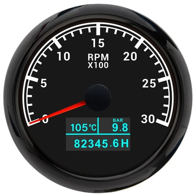 automobile instrument boat engine tachometer with oil - 3000rpm-black-frame-black-base