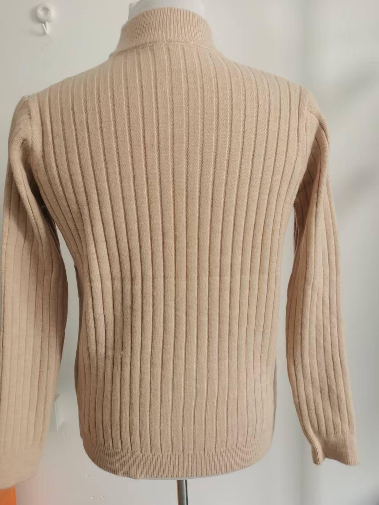 Men's Jacquard Striped Knitted Sweater With Stand-up Collar Zip_voghion.com