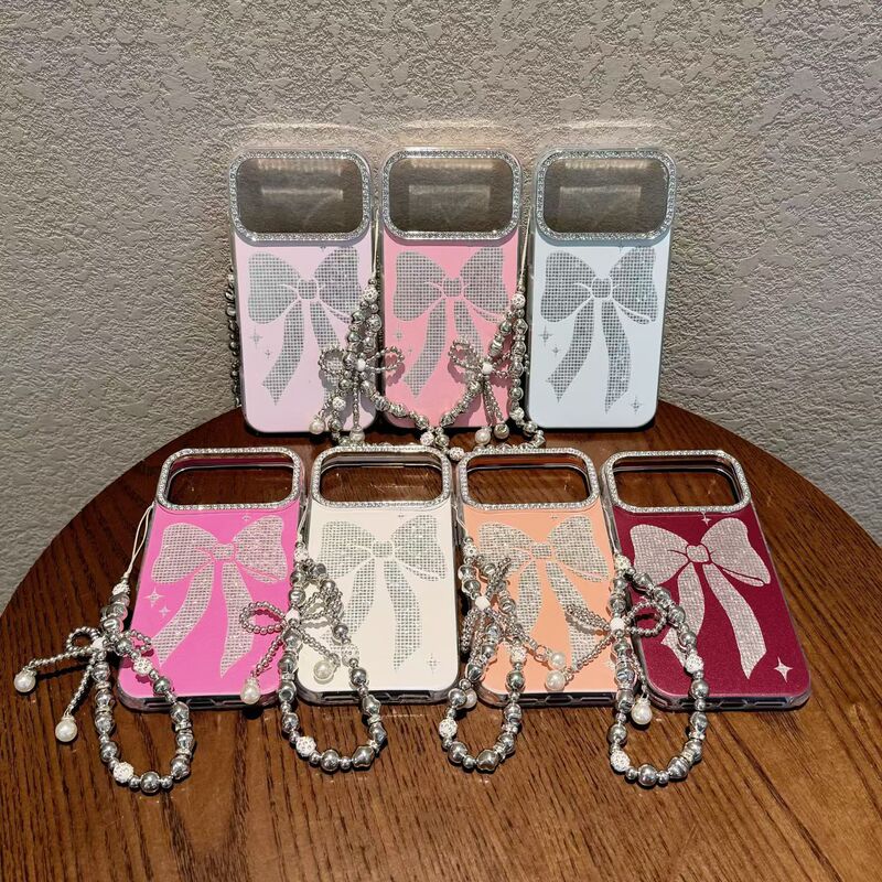 Korean and Japanese style pink princess diamond flower bow case suitable for iPhone 18 Pro Max, iPhone 16, and new iPhone 15 models