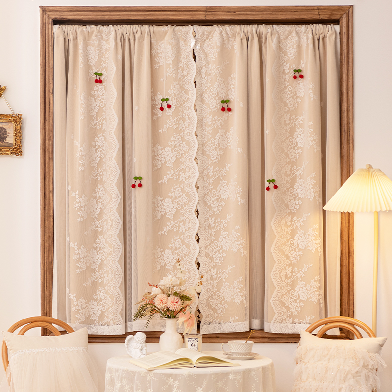 French-Style Blackout Curtains for Bedroom, Princess-Style Lace Double-Layer Integrated No-Drill Bay Window Half Curtain Door Curtain
