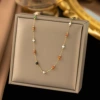 【H161】 Color beaded necklace golden color