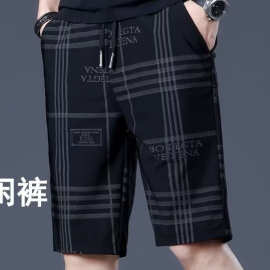 弹力五分裤2024夏季爆款条纹英文暗纹中裤男款裤子休闲百搭沙滩裤
