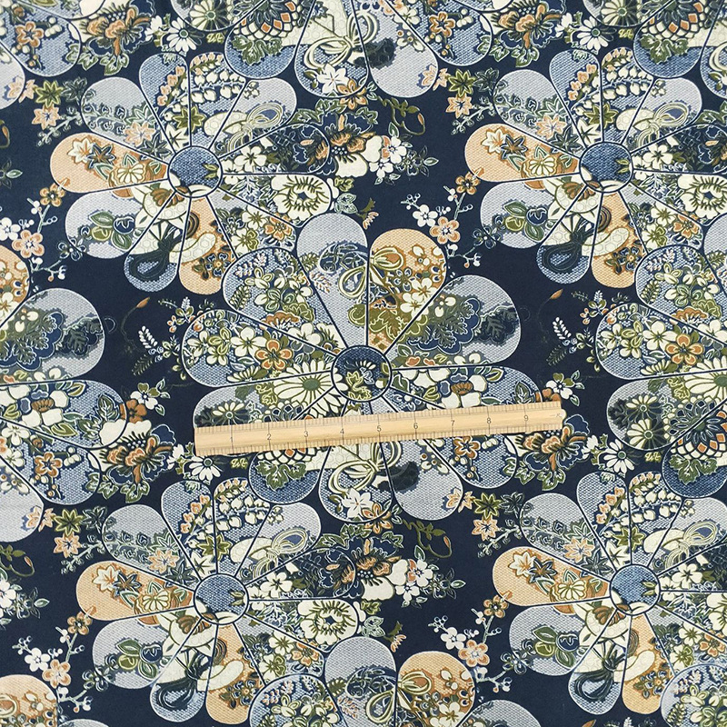 棉麻背景布 春夏亚麻棉印花面料 棉麻大花服装背景亚麻棉印花布料