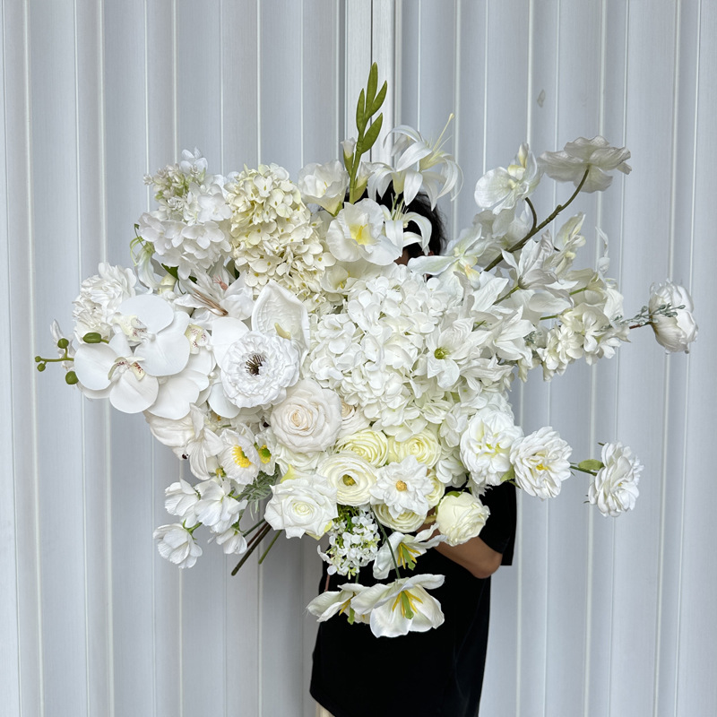 Flores falsas blancas Flores artificiales Flores para bodas Auditorio de bodas Decoración del hotel Techo artificial Flores artificiales Flores falsas