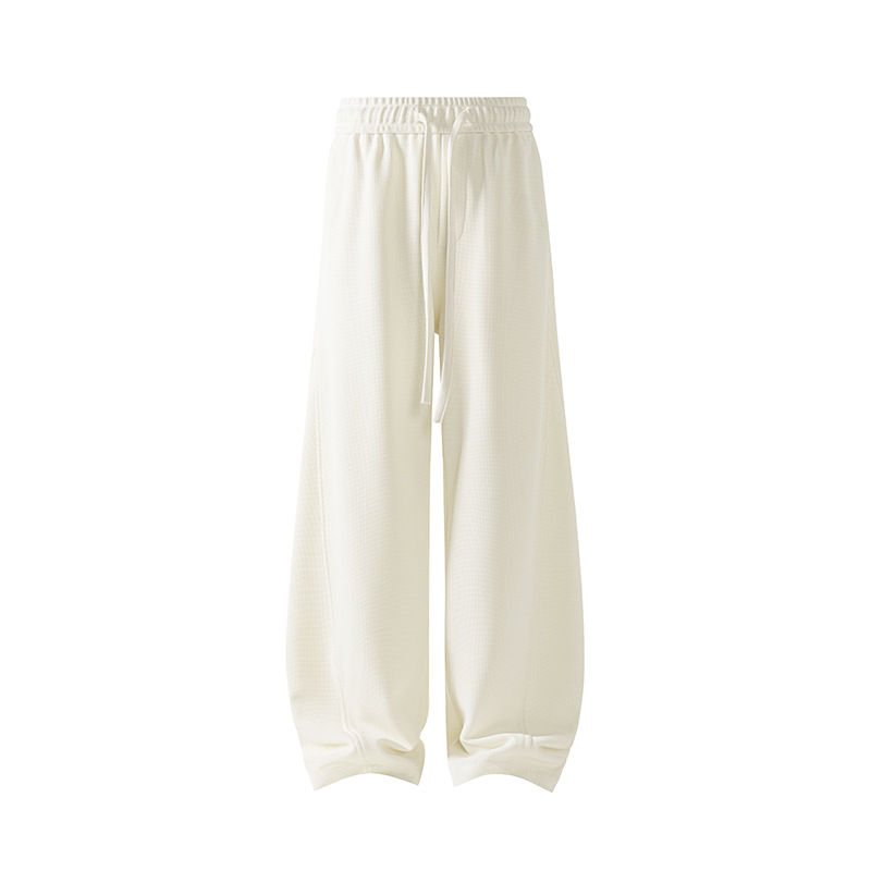 Pantaloni della tuta in stile americano con taglio obliquo e orlo curvo per uomo e donna, primavera, pesanti, vestibilità pulita, vestibilità ampia e casual di alta qualità._voghion.com