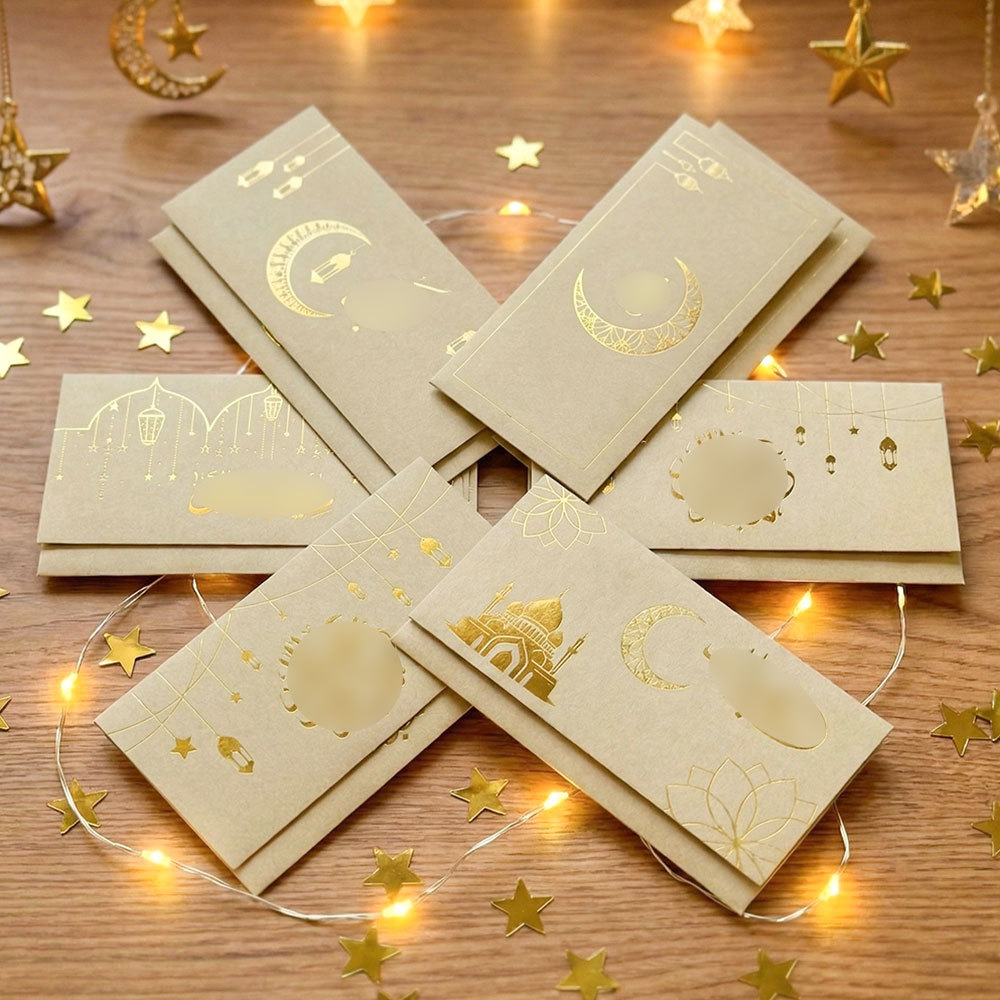 新款现货中东新年利是封牛皮纸烫金钱夹红包新年祝福信封派对用品