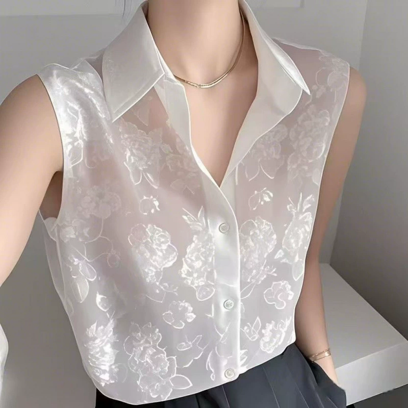 Женская летняя безрукавка-жилет в стиле французского шика, универсальная, повседневная, элегантная, базовая рубашка.