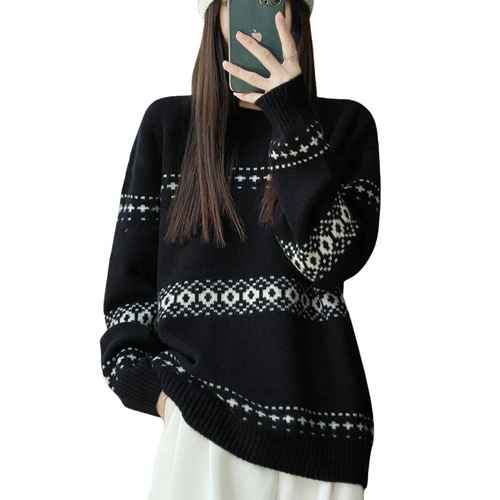 Autumn and winter new sweater for women, Korean, high-quality, loose, lazy, soft, waxy, 100 pure wool, all-match knitted sweater
