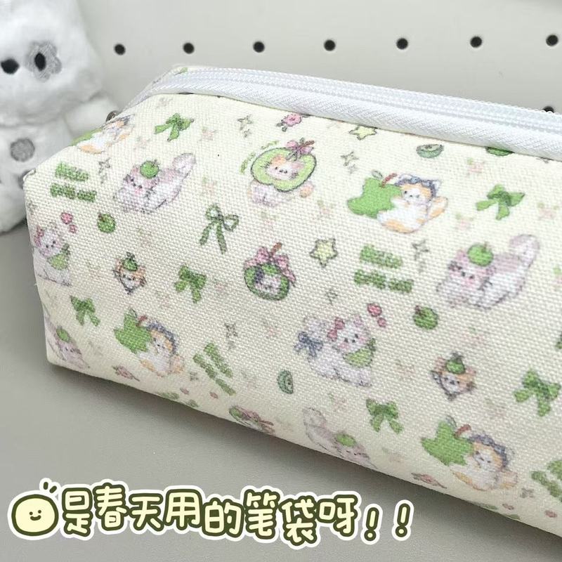 グリーンアップル子猫鉛筆バッグインスタイル高価値学生大容量文具バッグ女の子化粧品バッグ収納袋|undefined