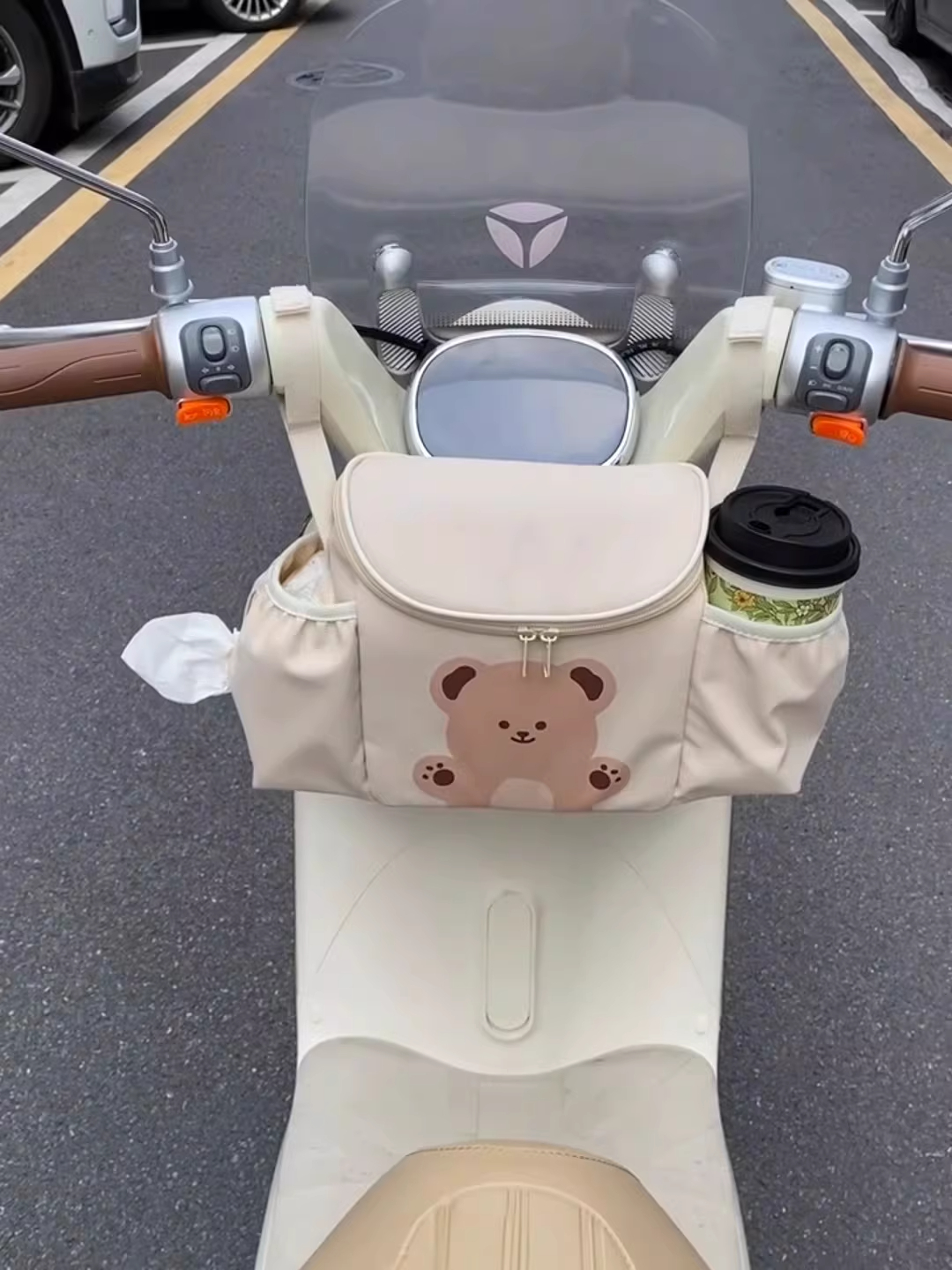 New Electric Vehicle Hanging Storage Bag for Tricycles and Baby Strollers, Large Capacity Front Storage Pouch, Phone Holder