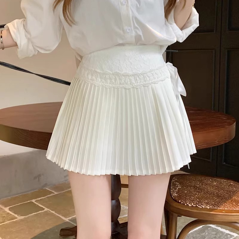White design lace summer pleated skirt