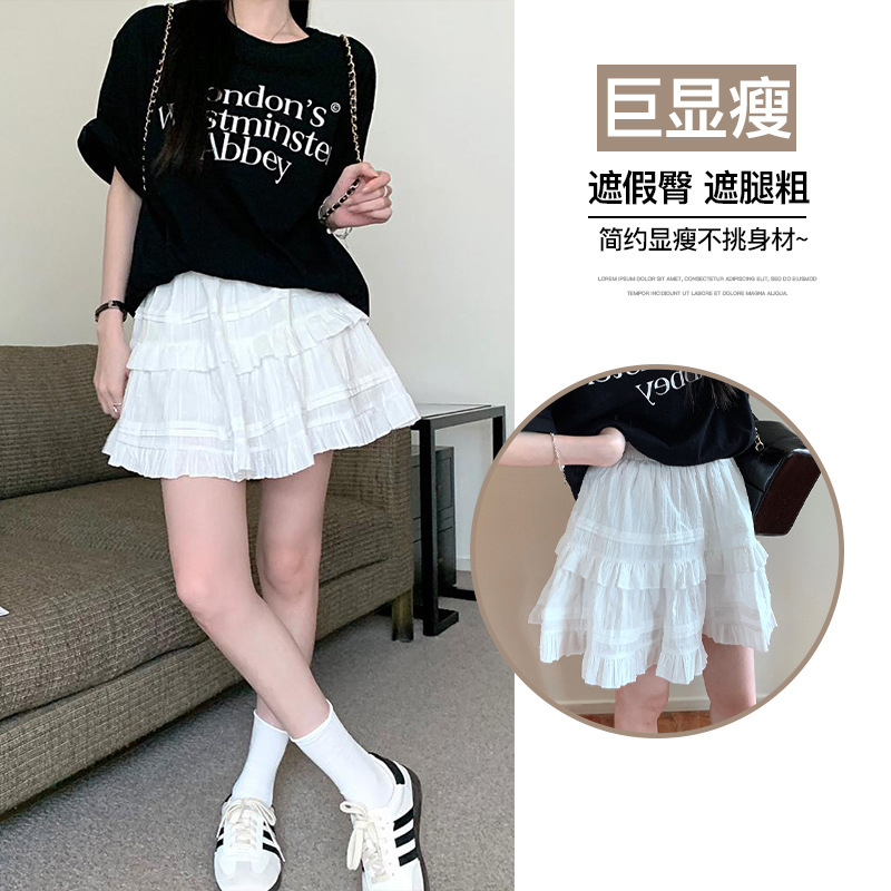 白色蕾丝短裙女春秋夏芭蕾风蛋糕裙小个子甜美高腰a字蓬蓬半身裙|undefined
